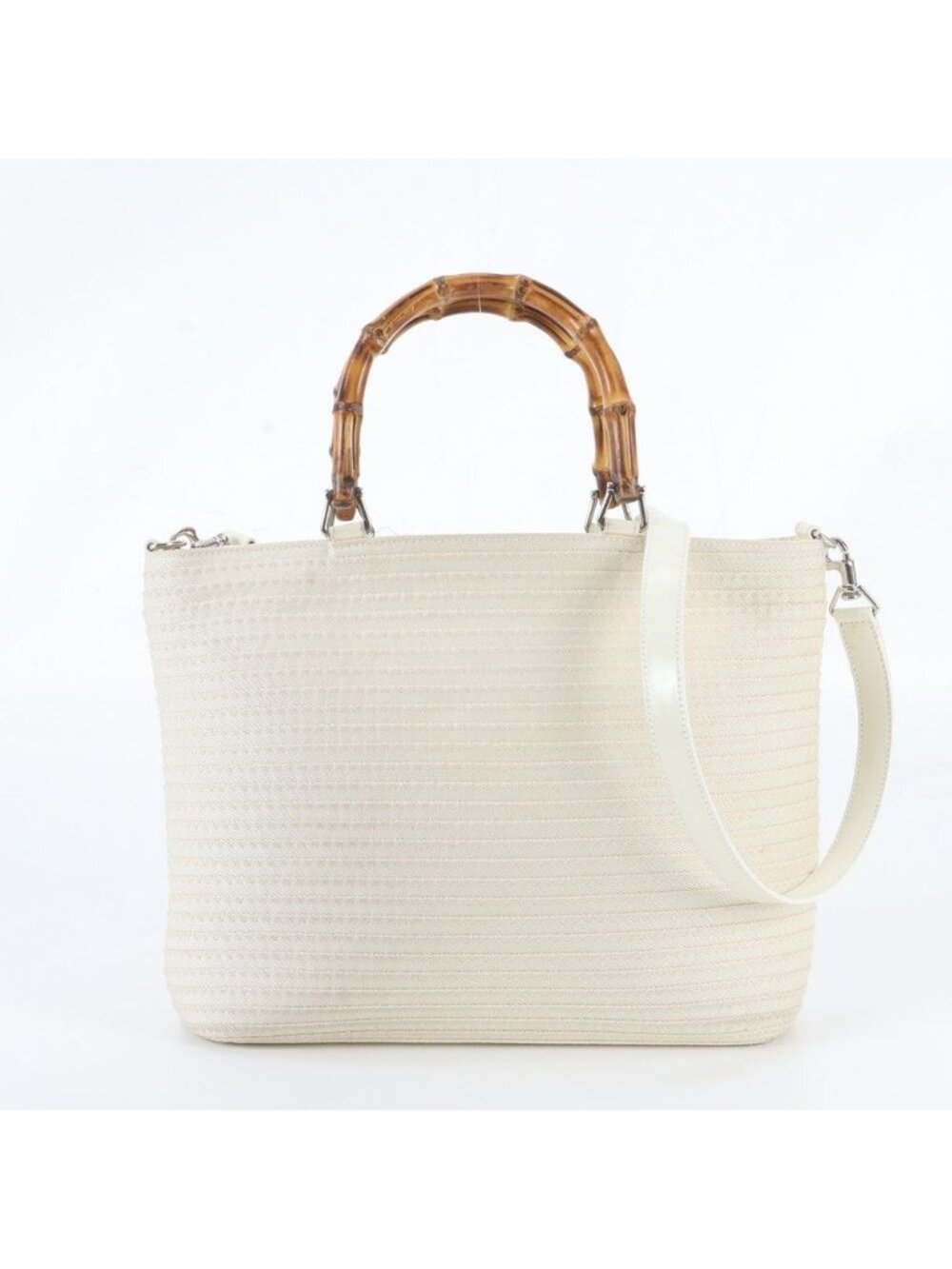 Gucci Bamboo Leather Canvas 2-Way Shoulder Bag Crossbody Hand